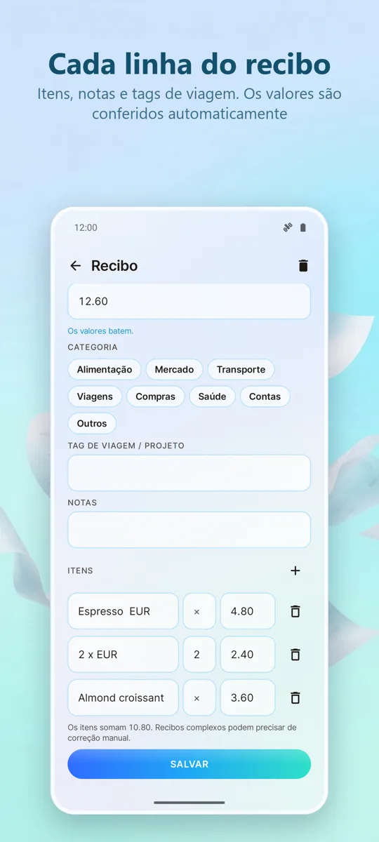 Leitor de Recibos: Despesas: 