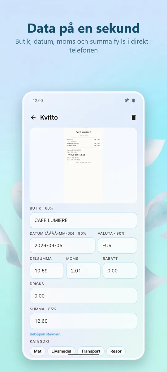 Kvittoskanner: Utgifter: skärmbild 2