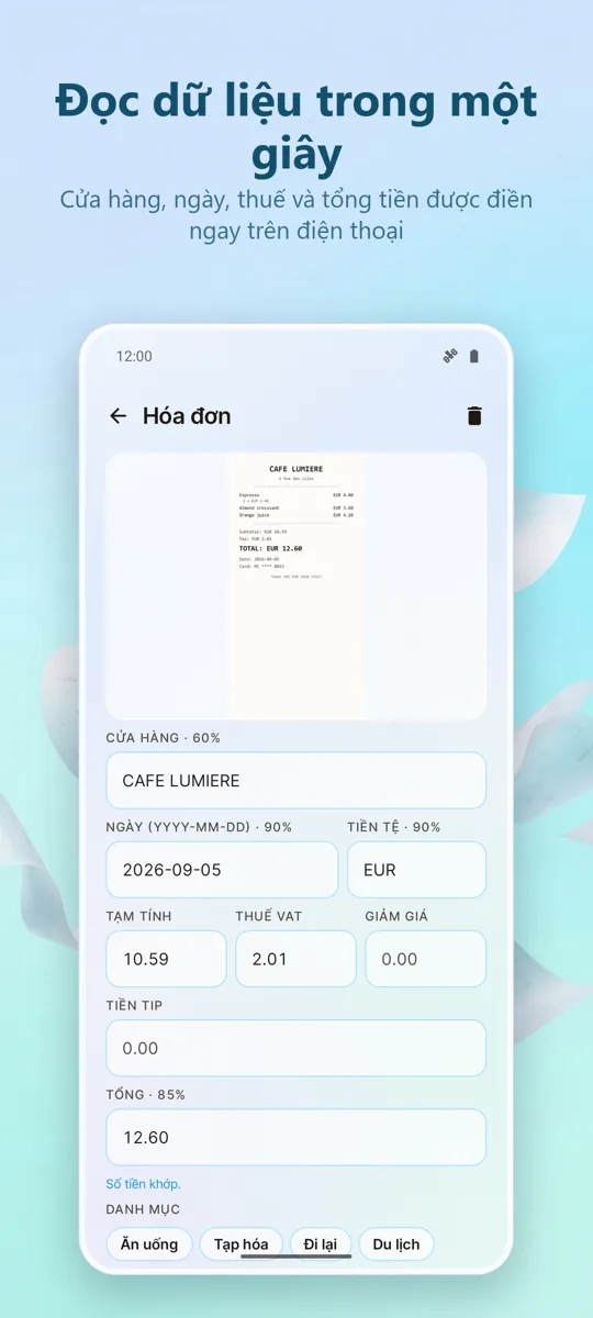 Quét Hóa Đơn: Chi Phí: ảnh chụp màn hình 2