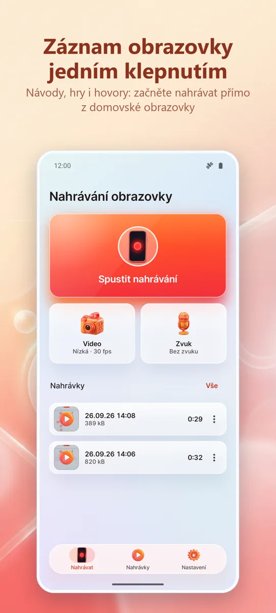 Screen Recorder: HD Záznam: hlavní obrazovka