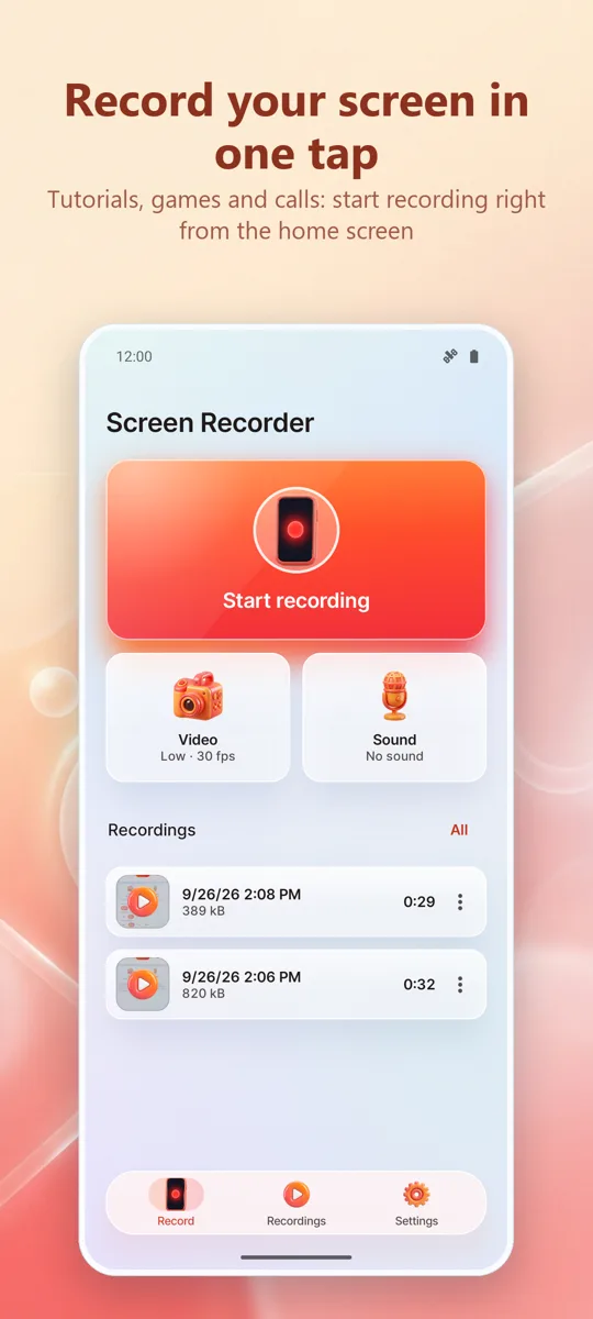 Screen Recorder: HD Record: main screen