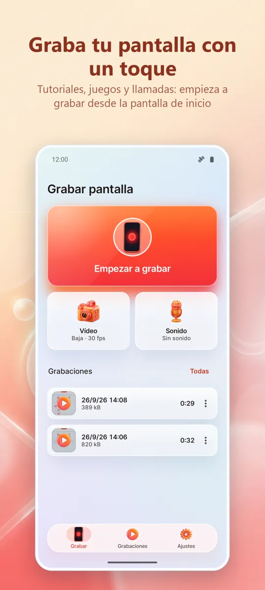 Grabador Pantalla: HD Vídeo: pantalla principal