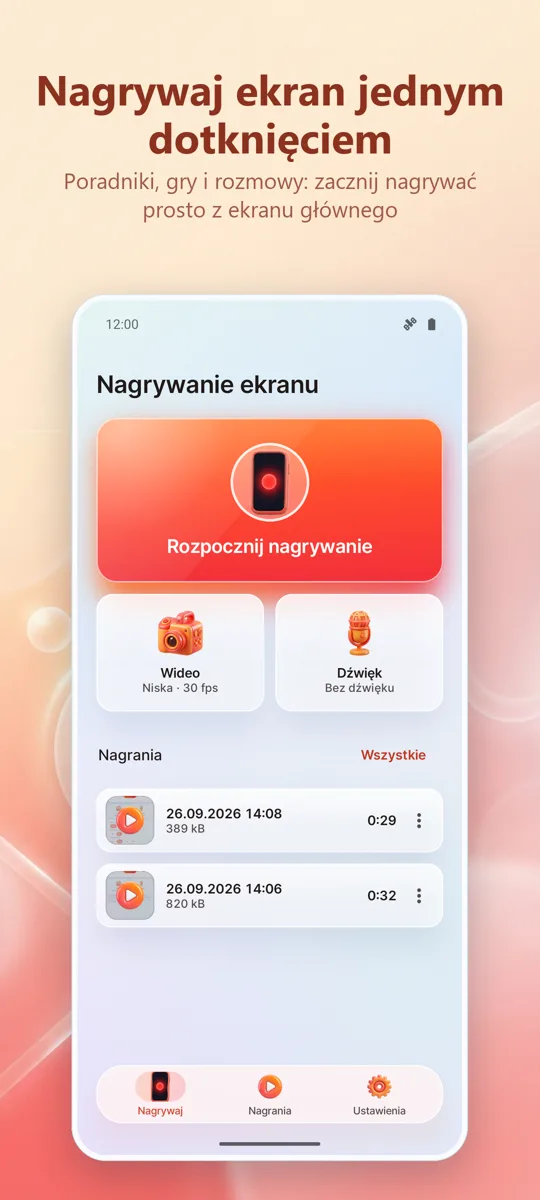 Rejestrator Ekranu: Nagraj HD: ekran główny