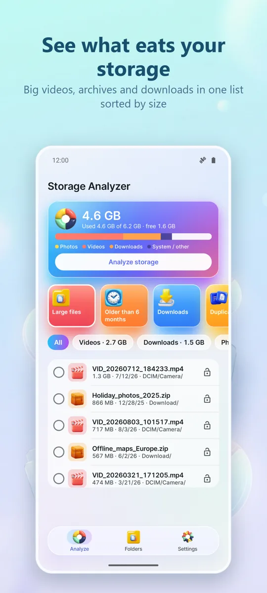 Storage Analyzer: Cleaner: main screen