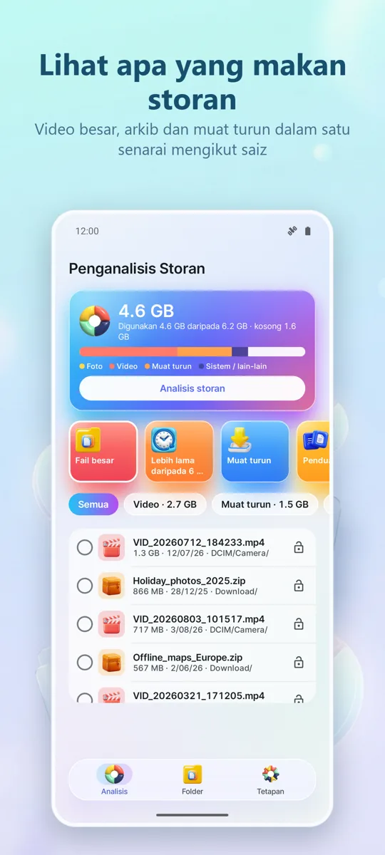 Penganalisis Storan: Pembersih: skrin utama
