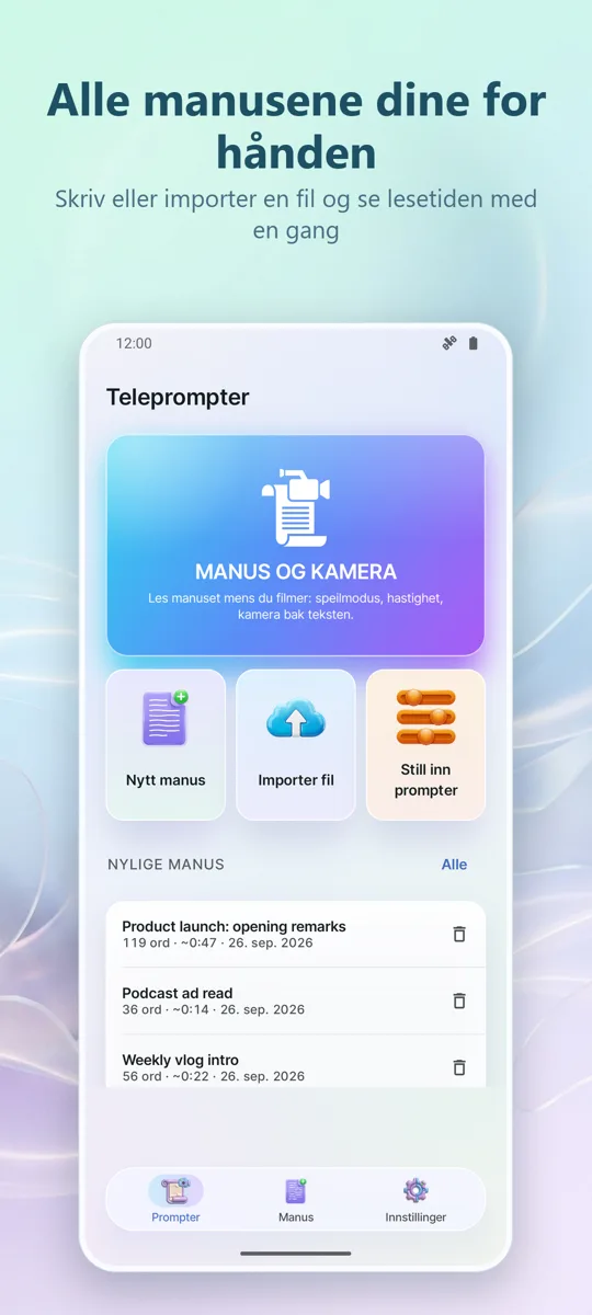 Teleprompter for Video: hovedskjerm