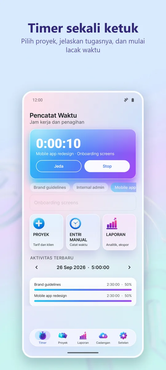 Pelacak Waktu: Jam Kerja: layar utama
