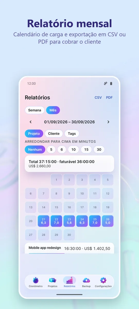Controle de Horas de Trabalho: 