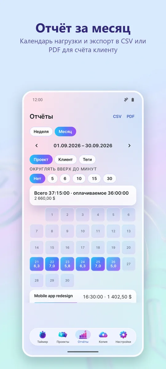 Учет времени: Рабочие часы: 