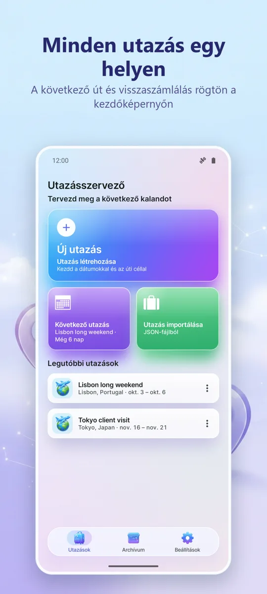 Útszervező: főképernyő