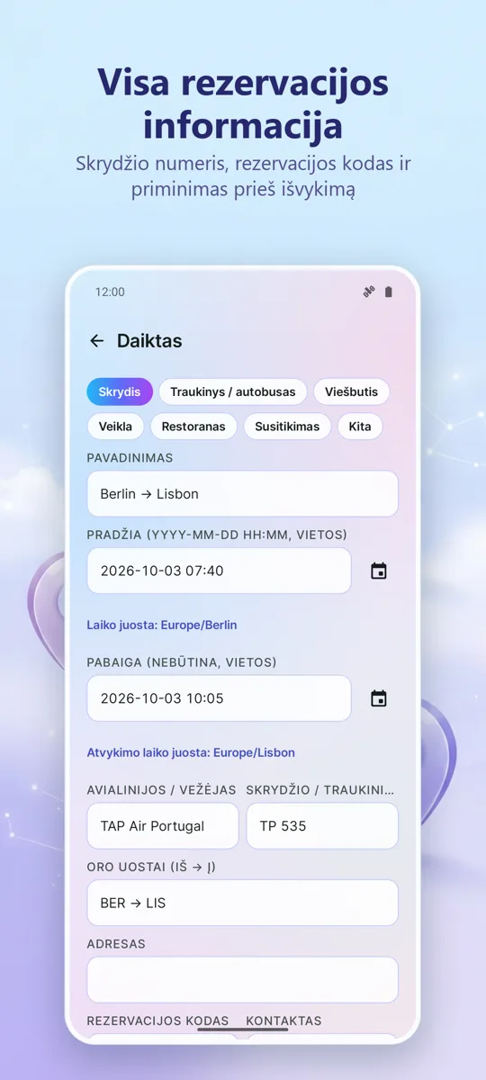 Kelionės organizatorius: ekrano kopija 4