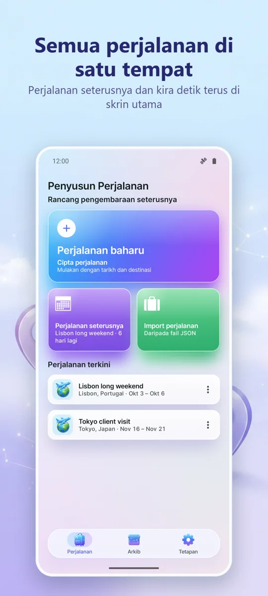 Perancang Perjalanan: skrin utama