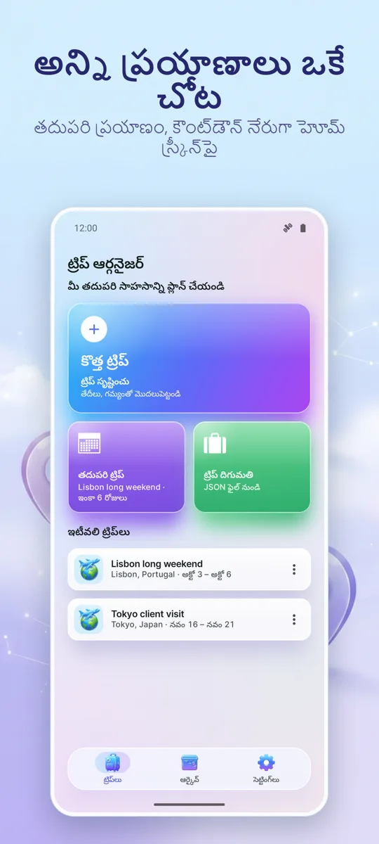ట్రిప్ ఆర్గనైజర్: ప్లానర్: ప్రధాన స్క్రీన్