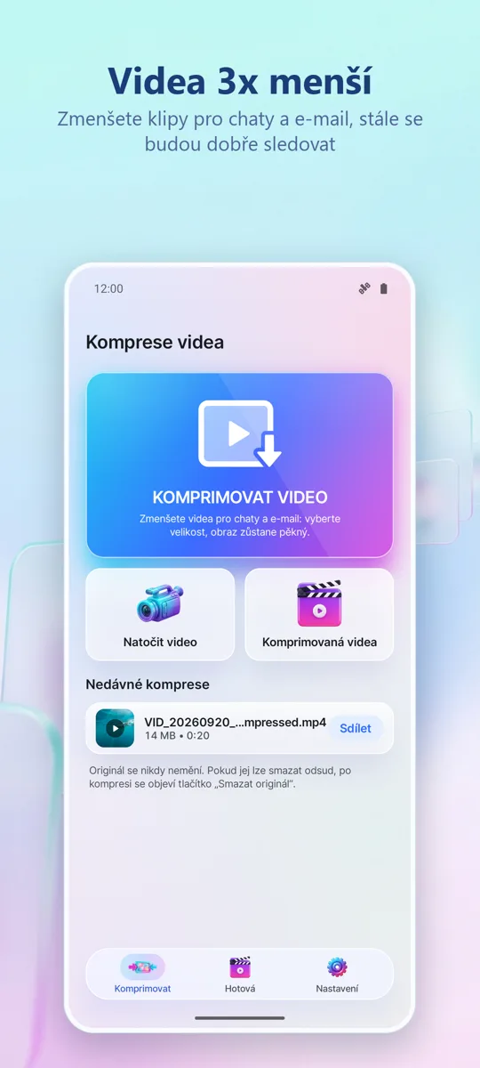Kompresor Videa: hlavní obrazovka