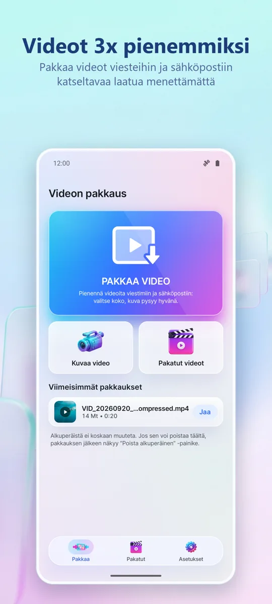 Videokompressori: päänäkymä