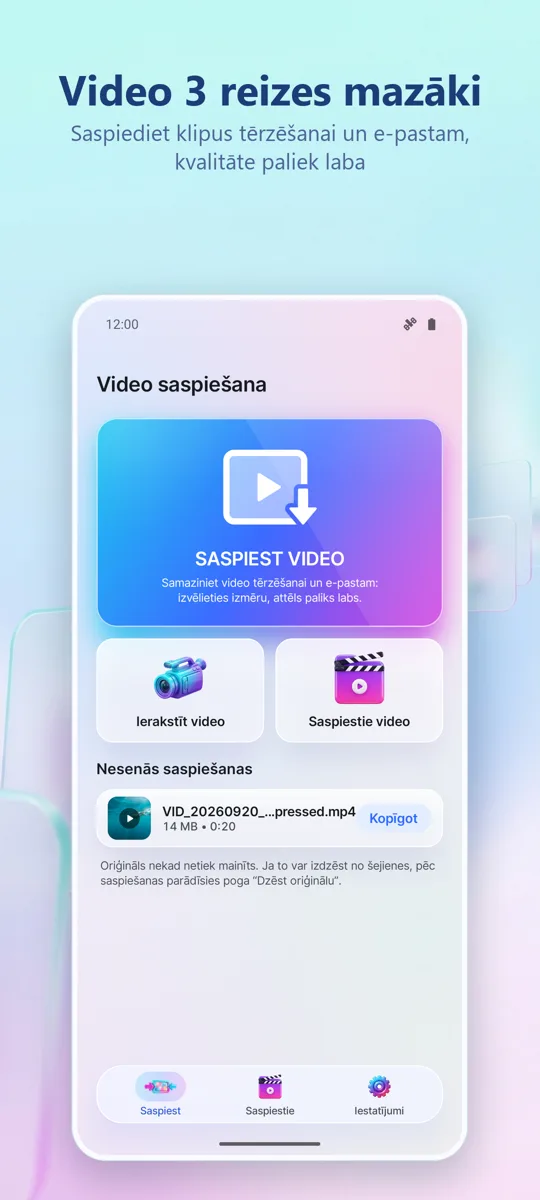 Video Compressor: galvenais ekrāns
