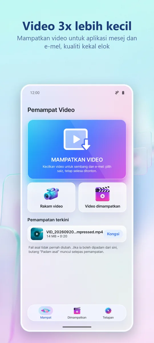 Pengecil Video: skrin utama
