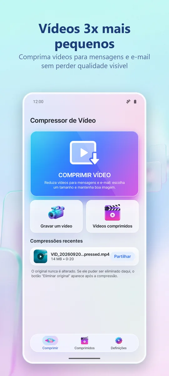Compressor de Vídeo: ecrã principal