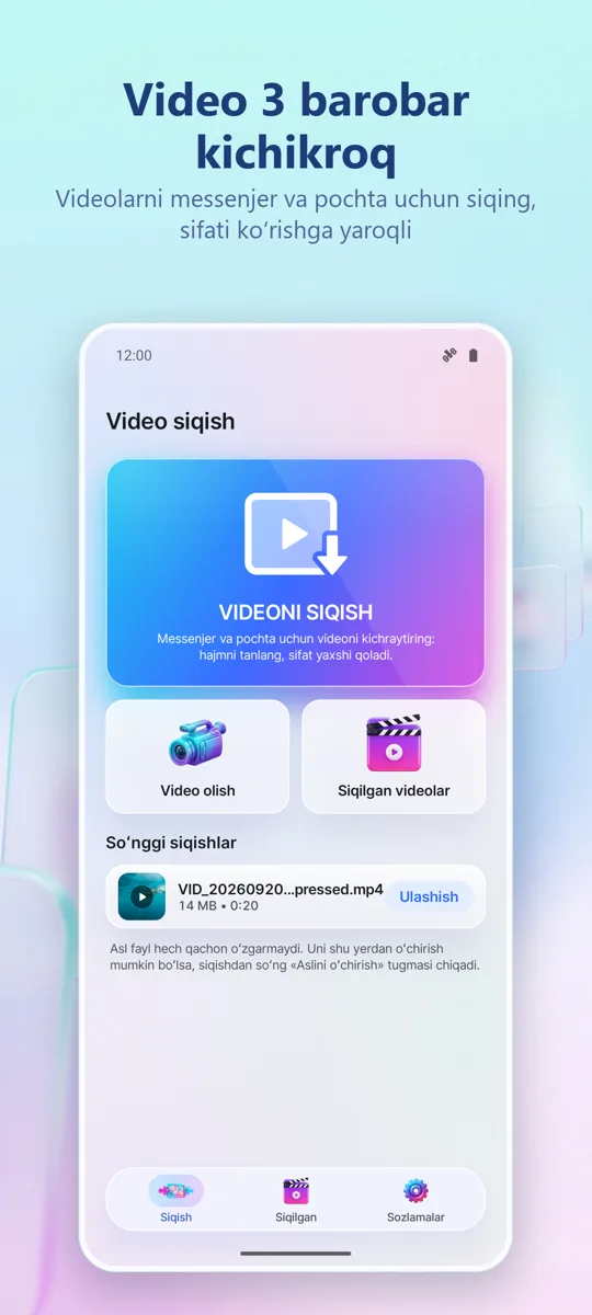 Video siquvchi: asosiy ekran