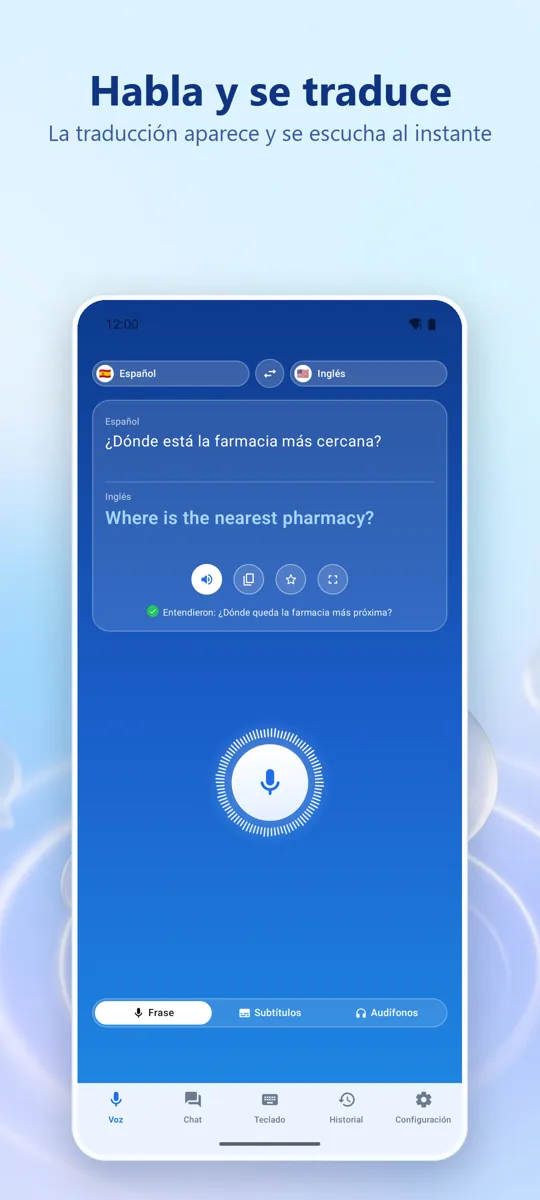 Voice Translate: pantalla principal