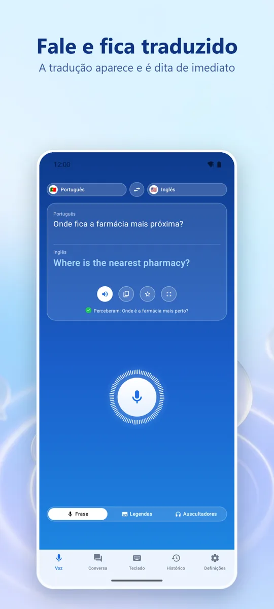 Voice Translate: ecrã principal